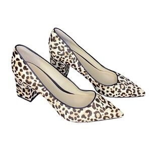 Marc Fisher Zalaya LTD Leopard Print Calf Hair Block Heels Pumps Women Size 7
